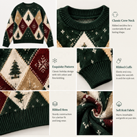 Pulls de Noël moches pour hommes en gros, pull tricoté à col rond avec logo personnalisé, fournisseur de pulls de Noël rétro à motif Argyle flocon de neige