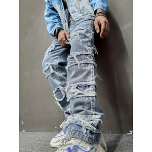 Jeans de Mezclilla para Hombre, Corte Recto, Lavado Desgastado, Transpirables, de Secado Rápido, Rotos, Color Azul Sólido, Ecológicos, Venta al Por Mayor Personalizada - Product Image 1