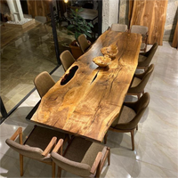 Table de salle à manger en bois de noyer massif à bord naturel pour restaurant, mobilier de cuisine à prix avantageux