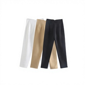 ZEVITY <span class=keywords><strong>Pantaloni</strong></span> a sigaretta da donna a vita alta con chiusura a bottoni, casual, in poliestere, neri e bianchi, alla moda, per l'ufficio - Product Image 2