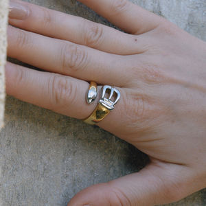 Boucle de <span class=keywords><strong>ceinture</strong></span> Anneau Acier Inoxydable <span class=keywords><strong>Deux</strong></span> Tons Ouvert Réglable Déclaration Tendance Hip Hop Or Argent Punk Rock Vintage Cadeau Femmes - Product Image 5