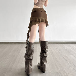 กระโปรงมินิสั้นทรงเรโทรแต่งระบายแบบไม่สมมาตรสำหรับผู้หญิง ประดับลูกปัด แต่งเชือกผูก ดีไซน์แบบปะติดปะต่อ เซ็กซี่เก๋ไก๋ - Product Image 6