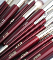Ensemble d'outils de maquillage de luxe 15 pièces pinceaux de maquillage rouge Champagne or pinceau correcteur plat marque privée cosmétiques visage utilisation Mascara