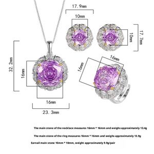 Eco-friendly Copper <b>Rose</b> Cut 16-10MM <b>Light</b> Purple Zircon Pendant Earrings Set for Wedding Gentle Feminine Style - Product Image 2