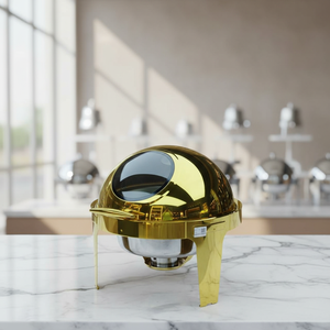 Scaldavivande Rotondo in Acciaio Inossidabile <span class=keywords><strong>da</strong></span> 6 Litri con Finestra Visibile, Set Buffet Dorato <span class=keywords><strong>di</strong></span> Grande Capacità per Catering - Product Image 2