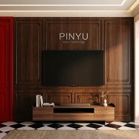 Armoire de chambre en bois massif avec cadre sculpté en noyer foncé, unité murale complète