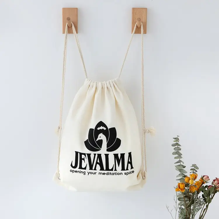 Özel baskılı logo İpli sırt çantası ile İpli çanta ambalaj çanta pamuk kanvas çanta toplu özel
