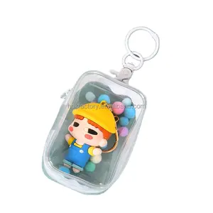 Keychain Small Wallet Card holder Square pouch Clear mini pvc coin wallet with snap button
