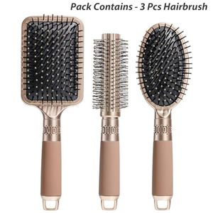 Juego de cepillos para el cabello de lujo chapados en oro ABS con logotipo privado personalizado al por mayor, juego de cepillos y peines mate antienredos populares en Europa - Product Image 3