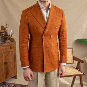 <span class=keywords><strong>Giacca</strong></span> doppiopetto Slim in <span class=keywords><strong>lino</strong></span> 100% da <span class=keywords><strong>uomo</strong></span> con scollo a V e mezza fodera - Product Image 2