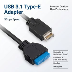 Adaptador USB 3.0 de 19/20 Pines Hembra a USB 3.1 Tipo-E Macho, Cable de Extensión Interno para Placa Base, para Expansión del Panel Frontal - Product Image 1