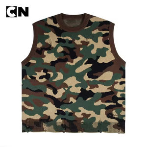 BSCI Certification <b>Sweater</b> Factory Custom logo Jacquard Embroidery Camo Distressed <b>Sleeveless</b> Knitted Vest <b>Sweater</b> for Summer - Product Image 2