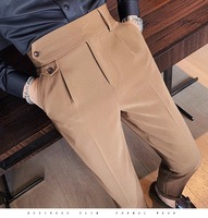 Celana Formal Pria Elegan 2026 Warna Solid dengan Saku, Kancing, untuk Pesta, Pernikahan, Bisnis, Kantor, dan Santai