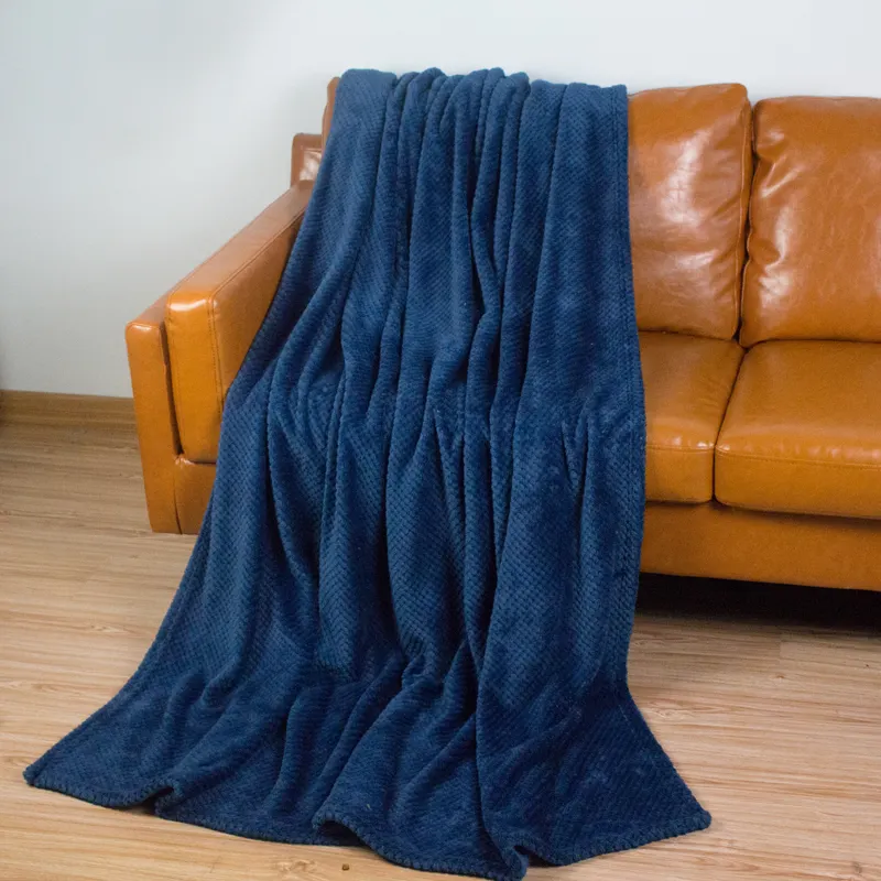 Ökologisch weiches warmes schlichtes 3D-gestreiftes muster jacquard-gewebe 100% Polyester gestrickt Waffel flanell Überwurfdecke für Sofa-Bett