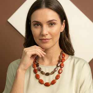 Handmade Resin Casting Beaded Necklace Swirl Pattern Irregular Shape Red Brown Colors Statement Jewelry Fashion Piece - Product Image 1