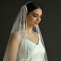 YouLaPan V310 voile de mariée non peigné à couche unique conception de ruban de Satin blanc accessoires de fête de mariage romantique voile