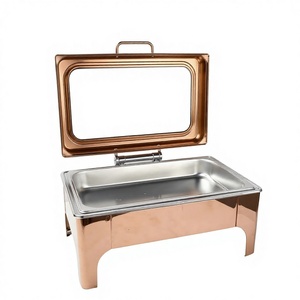 Hotel Supplies 9 Liter Stainless Steel Glass Electric/Gas/<strong>Fuel</strong> <strong>Chaffing</strong> Dishes Rose Gold Finish Luxury Buffet Server Food Warmer - Product Image 2