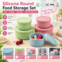 Ensembles de contenants alimentaires réutilisables en silicone avec couvercles, boîtes à repas rondes étanches, boîtes à collation empilables, contenants à lunch pour la cuisine