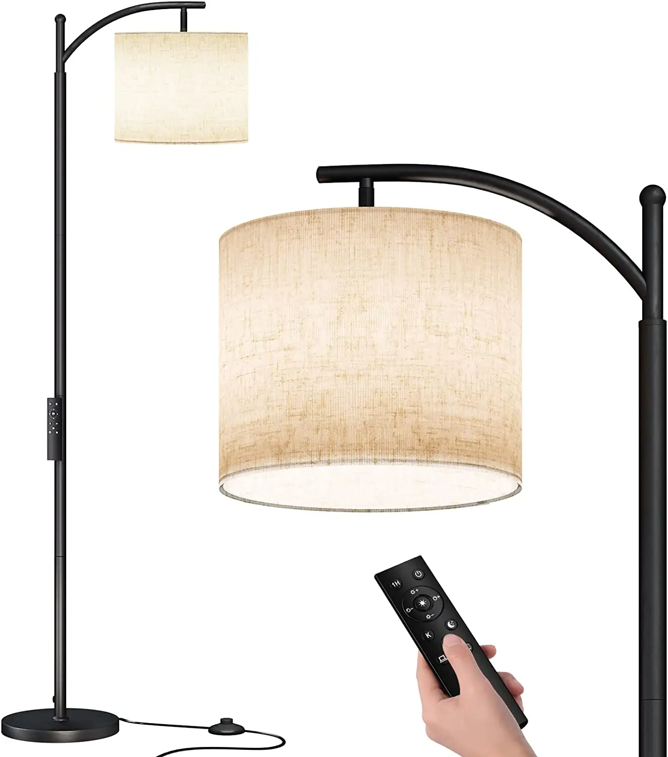Lâmpada de chão para sala de estar com 3 temperaturas de cor 9W lâmpada LED abajur bege inclui lâmpada de chão alta