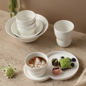 Wholesale White Ceramic Latte Mug No Handle Coffee Cups and Plates Set - Product Image 4