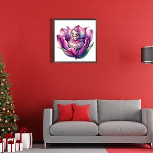 Peinture diamant ronde complète 30x30cm, motif Fée Fleur Mignonne en Tulipe, Décoration Murale Fantaisie pour Filles, Cadeau d'Anniversaire - Product Image 4