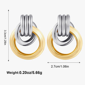 Européen Américain Rétro Tentation Boucles D'oreilles Nouvelle Mode Double Cercle Deux-Cerceau Emboîtement Conception <span class=keywords><strong>Cuivre</strong></span> Plaqué Or pour - Product Image 6