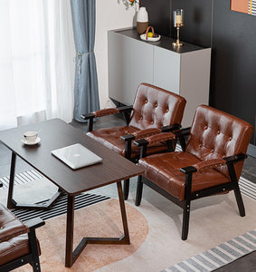 Italiaanse Luxe Moderne Houten Pu Lederen Café Sofa Stoel Eetzaal Restaurant Live Sofa Stoelen Met Armleuning - Product Image 2