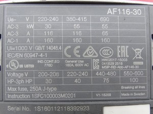 AF116-30-00-12 AF116300012 คอนแทคเตอร์ 3 ขั้วสำหรับ PLC - Product Image 2