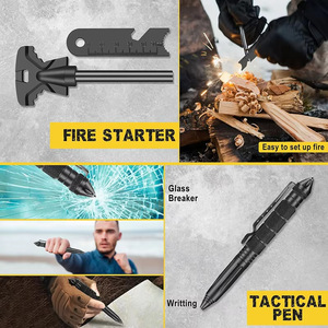 Kit de survie transfrontalier 28 en 1, outil d'urgence multifonctionnel compact, équipement de survie en plein air, matériel métallique - Product Image 4