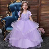 Robe de soirée princesse sans manches pour filles, robe longue en dentelle et mousseline, décoration nœud sans manches, robe de soirée formelle pour enfants