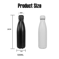 Bouteille d'eau en acier inoxydable à Double paroi, contenant noir mat en forme de Cola, de 500ml