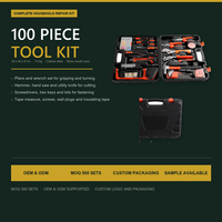 Kit d'outils de 100 pièces avec mallette de rangement en acier au carbone pour réparation domestique, électricien, pince, marteau, clé, personnalisable OEM