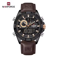Jam Tangan Pria Kulit NAVIFORCE 9262L Bisnis OEM Digital Quartz Analog LCD Label Pribadi