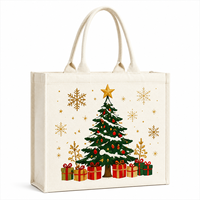 Sac fourre-tout de Noël en toile de coton lavable avec boîte à décorations d'arbre en étoile dorée et imprimé flocon de neige pour les fêtes d'hiver