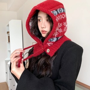 Fair Isle Knitted Wool Balaclava Hat With Neck Warmer For Women Autumn Winter Windproof Gray 56-58Cm - Product Image 4