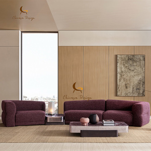 Ensemble modulaire de luxe personnalisé, sectionnel, couleur vin rouge, moderne, écologique, rembourré en éponge, pour appartement, villa, salon, courbé - Product Image 1