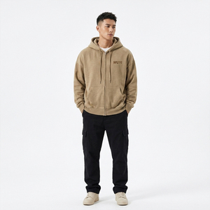 Sudadera con capucha de forro polar grueso para hombre, estilo vintage, oversize, con cremallera, color caqui, con logo personalizado, WUYI, estilo streetwear estético, tendencia 2026 - Product Image 2