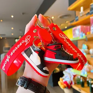 Cheap promotional bulk 3D mini cartoon AJ sports shoes keychains sneakers shape basketball pvc key holder