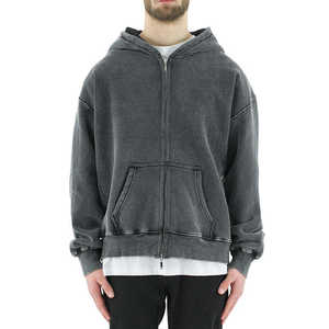 Custom Mens Heavyweight Vintage Hoodie 500 600 Gsm Oversize Acid WashZip Up Hoodie - Product Image 2