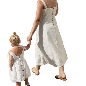 Robes de plage décontractées en lin pour maman et fille, sans manches, avec bouton au dos, été - Product Image 1