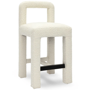 Taburete de Barra con Estructura de Madera Resistente y Estable, Diseño Moderno Sable Boucle, para Sala de Estar y Dormitorio - Product Image 3