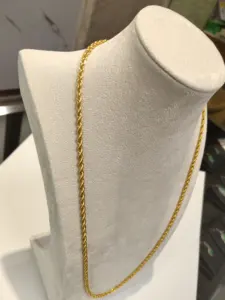 Pure Gold Hip Hop Jewelry18/20inch Yellow Gold Rope Chain 18K Gold Men Necklace