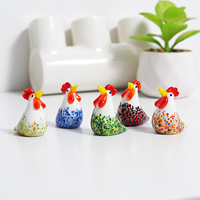Set 5 PCS Figurine Hiasan Ayam Kaca Kristal Buatan Tangan Mini, Koleksi Lucu, Hadiah, Dekorasi Rumah