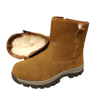 Men Snow <b>Boots</b> Khaki Suede Sheepskin Lined Warm Winter Outdoor Mid Heel Casual Style - Product Image 1