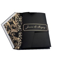 Invitations de mariage personnalisées en acrylique noir et or, style européen, estampées à chaud, finition bronzée, cartes imprimées haut de gamme