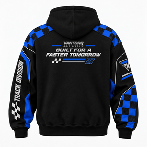 Sweat-shirt à capuche unisexe Grid Circuit Racing, bleu et noir, avec motif drapeau à carreaux - Product Image 3