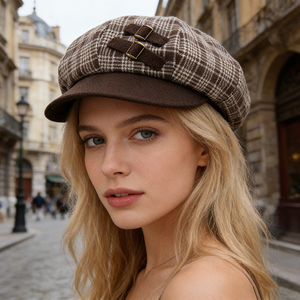 Cappello Ottagonale in Denim a Quadri Retrò da Donna, Nuova Collezione Primavera 2026 |   Cappello da Pittore Versatile Effetto Snellente per il Viso |   Influencer di Viaggi e Escursioni - Product Image 1