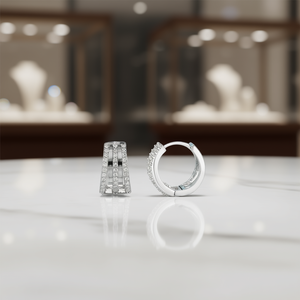 Orecchini a Cerchio in Oro Bianco, Argento 925 con Cristalli e Strass, Incastonatura a Canale, Design Geometrico Classico per Uso Quotidiano Femminile - Product Image 2