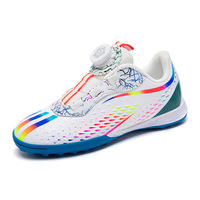 Chaussures de football pour enfants à boucles rotatives, tige basse en microfibre, semelle extérieure en caoutchouc résistante à l'usure, crampons pour terrains durs