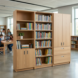Moderno Armario <span class=keywords><strong>de</strong></span> Almacenamiento <span class=keywords><strong>de</strong></span> Libros <span class=keywords><strong>de</strong></span> Madera Resistente con Puertas y Estantes Abiertos para Oficina en Casa y Sala <span class=keywords><strong>de</strong></span> Estar - Product Image 2
